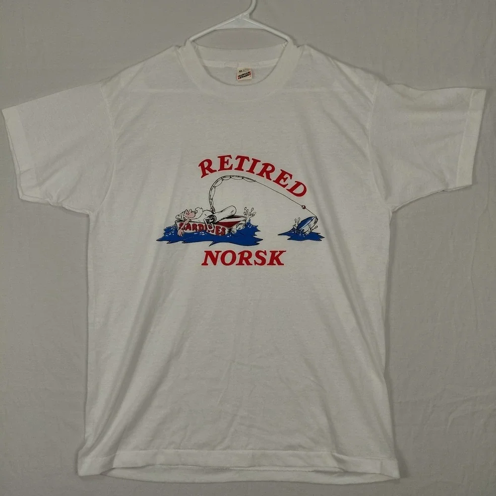 Vintage XL Screen Stars T Shirt Fishing Single‎ Stitch Retired NORSK Cartoon USA